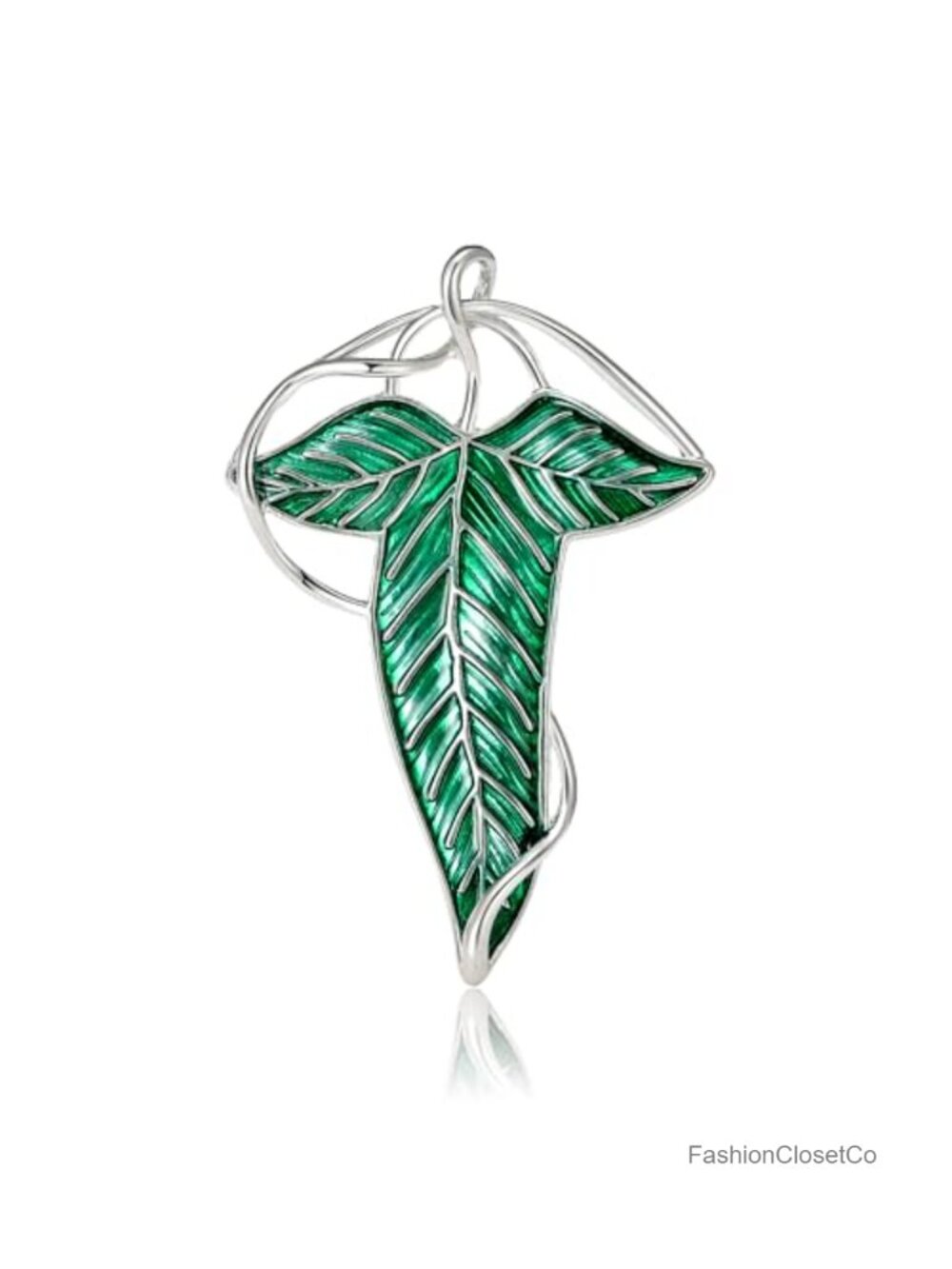Green Leaf Brooch Pin Gold Tone Alloy Rhinestone 2.56in Costume Jewelry